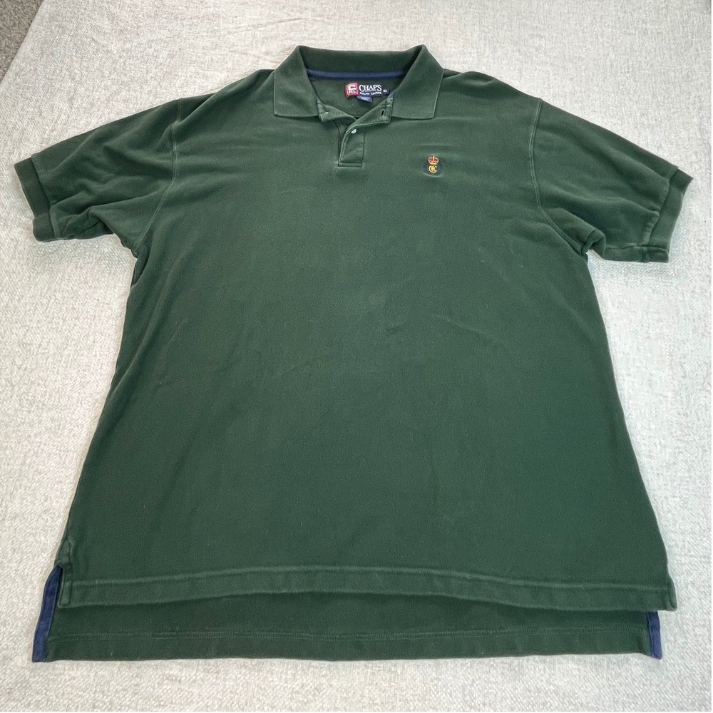 Chaps Ralph Lauren Mens Green Short Sleeve Pique Polo Shirt XL Embroidered Crest - Picture 2 of 6